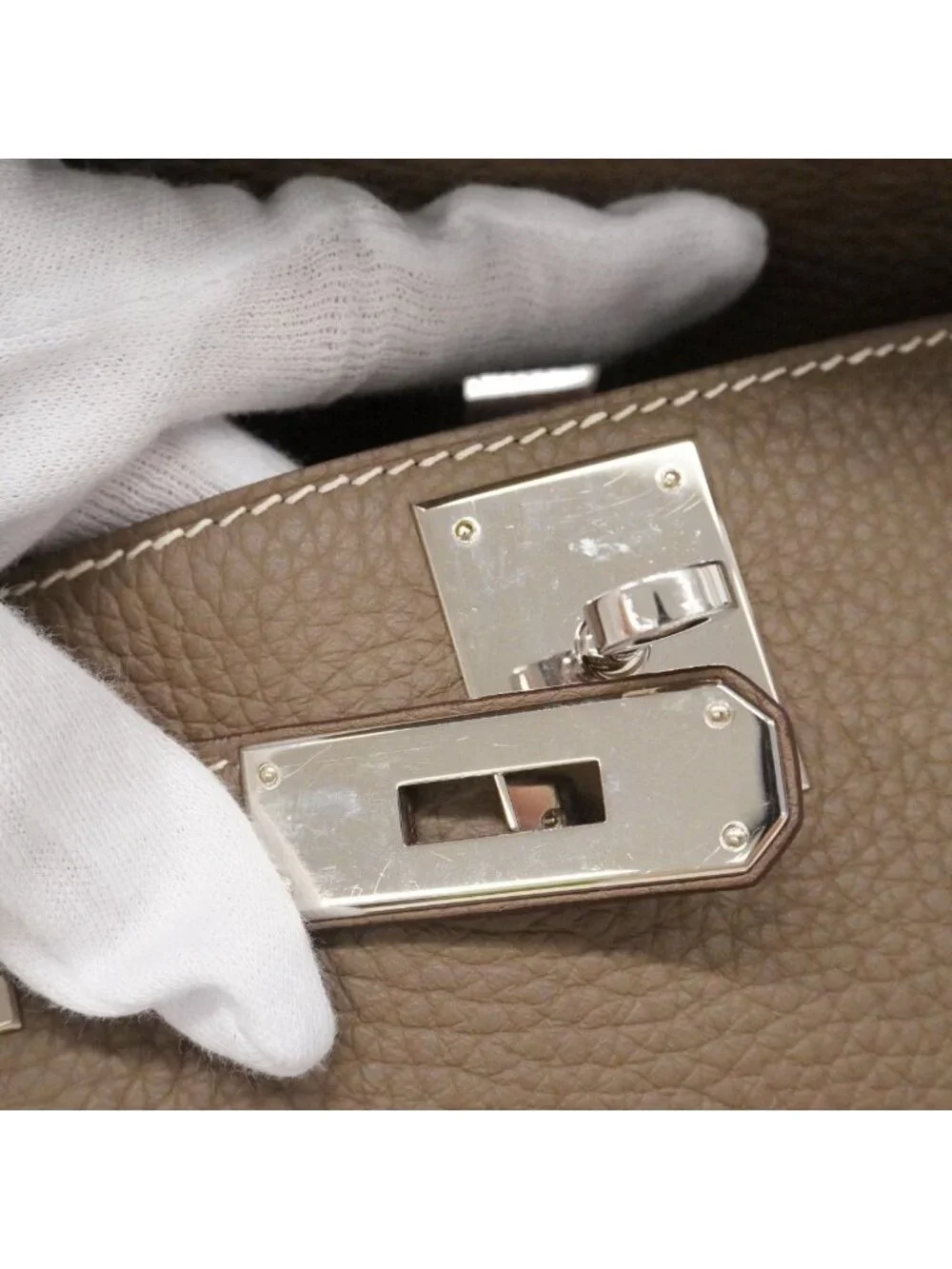Hermes Shoulder Bag Gipsiere 28 Taurillon Clemence Etoupe Silver